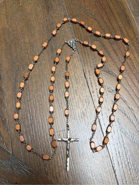 Vintage Wooden Bead Catholic Rosary with Italy Stamped Crucifix
